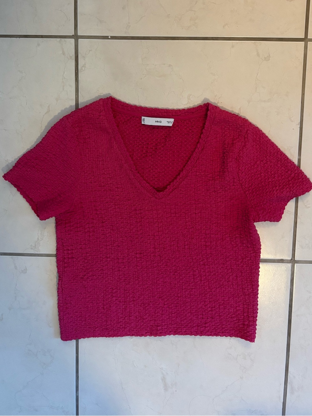 MNG Textured V-Neck Top in Pink Size XL